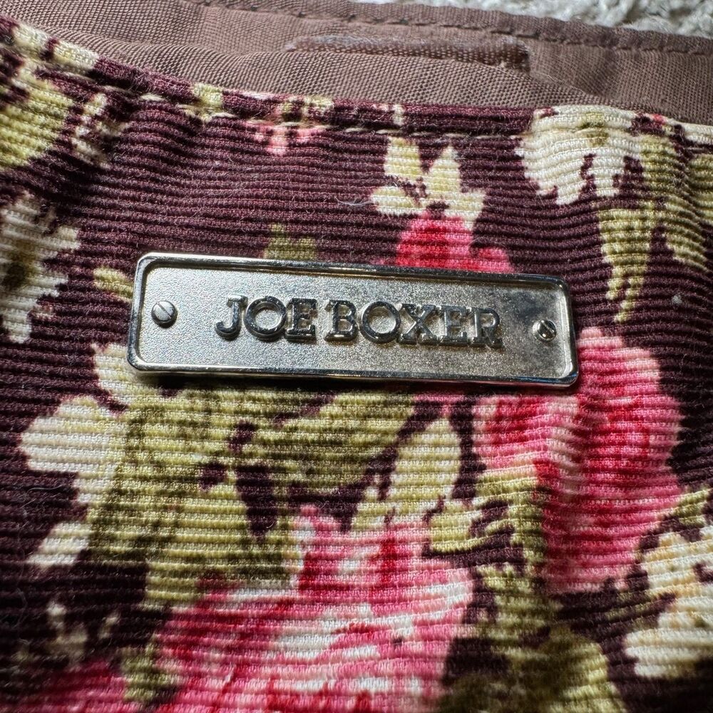 VTG Joe Boxer Shoulder Bag Brown Corduroy Floral Purse Maroon Faux Leather Y2K - Picture 3 of 8